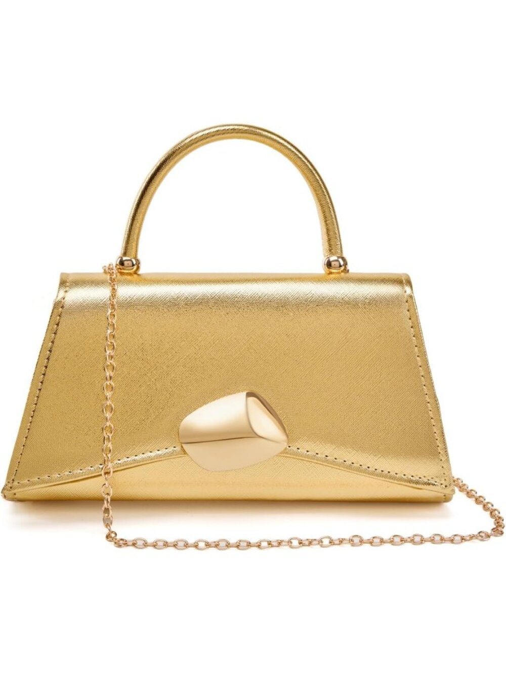 Womens Gold PU Leather Top Handle Clutch Clasp Evening Party Handbag